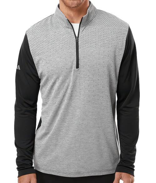Adidas Ultimate365 Heather Block Print Quarter Zip Performance Shirt in Black Melange/Black/Grey Three