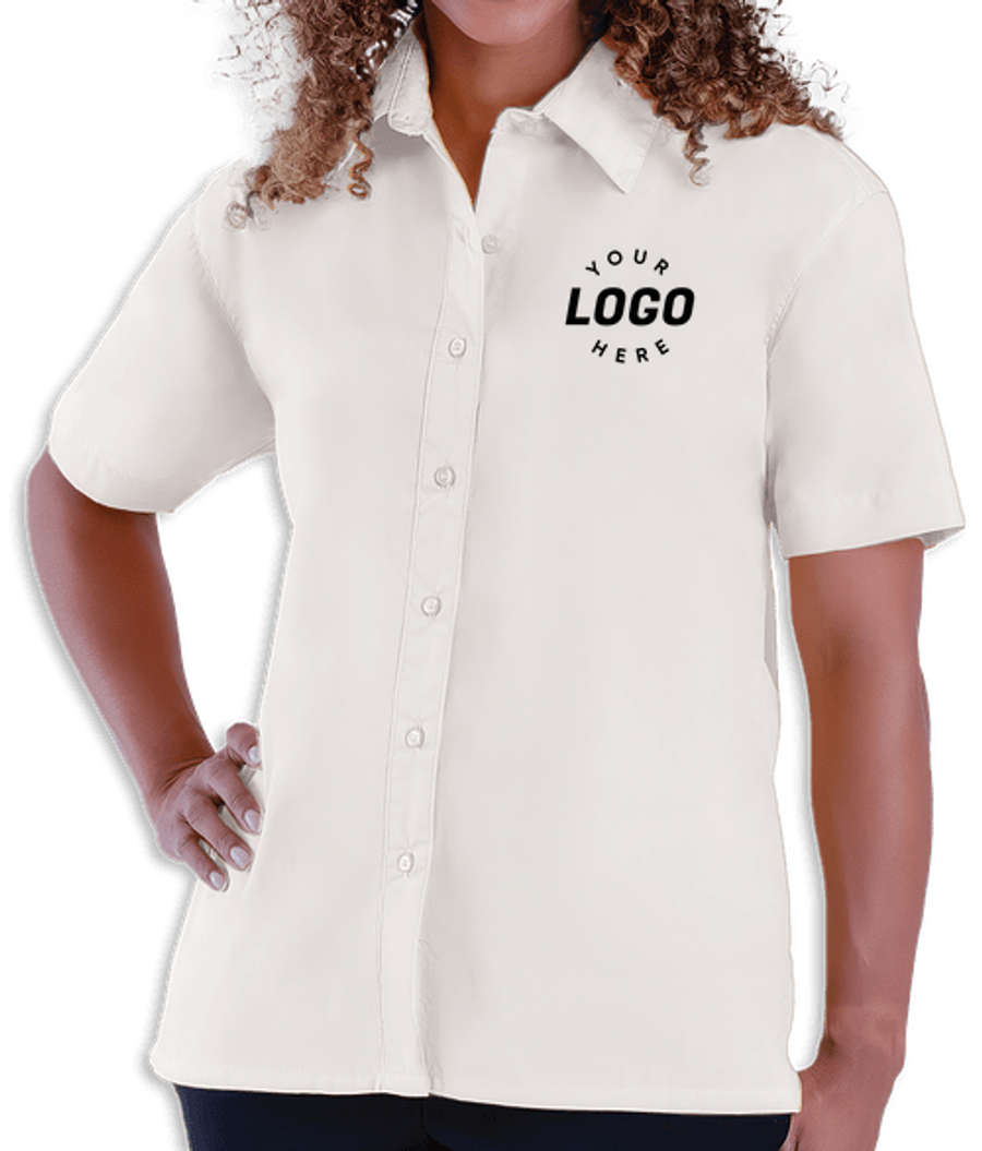 Blue Generation Women's Value Short Sleeve Poplin Dress Shirt - Printed in White