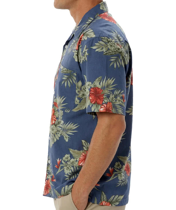 Blue Generation Floral Print Short Sleeve Camp Shirt - Embroidered
