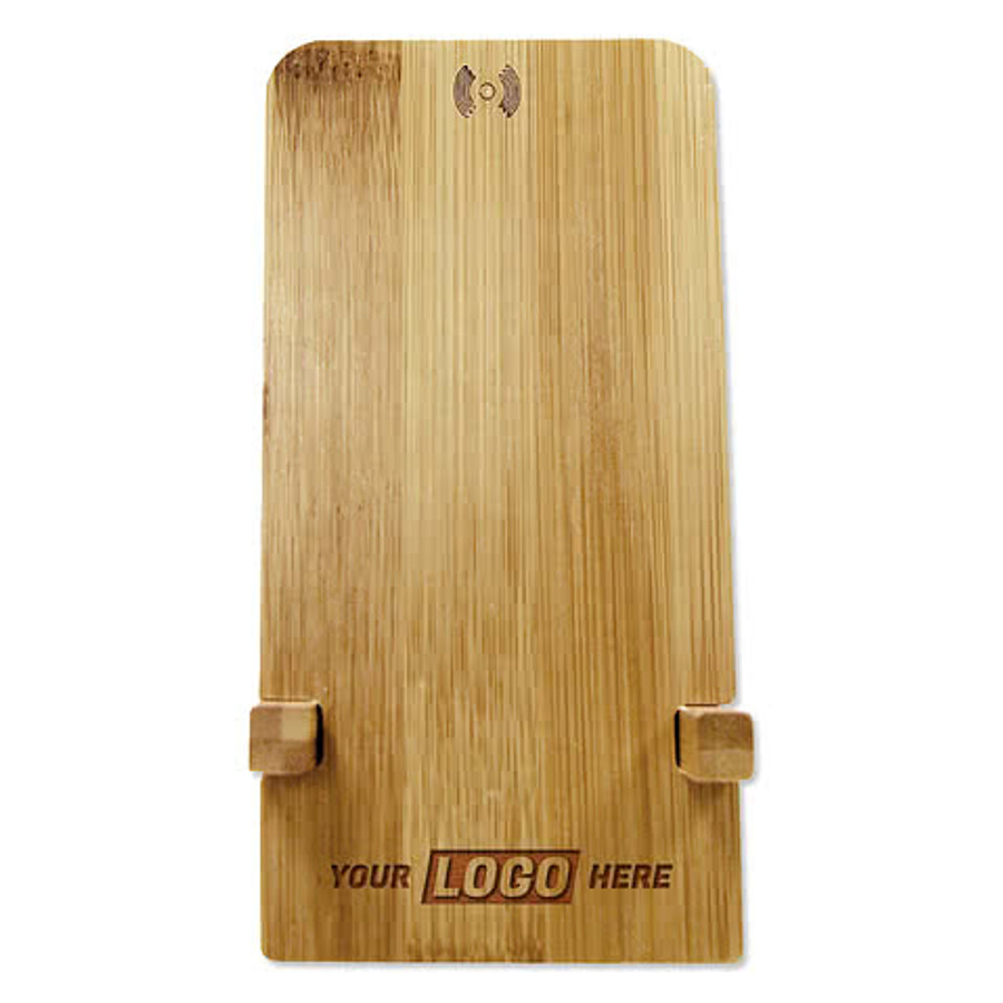 Laser Engraved Bamboo Wireless Charging Phone Stand in Bamboo