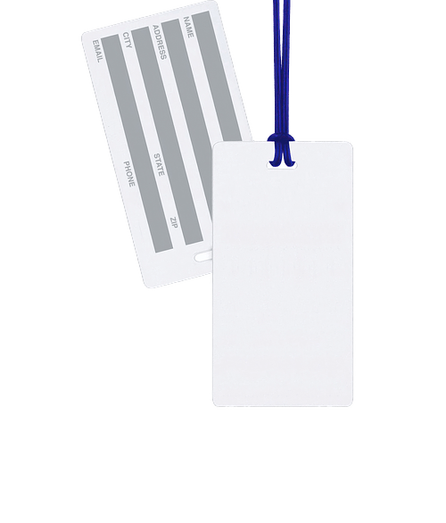 Rectangle 40 Mil Neon Tag in White w/ Blue Loop Strap