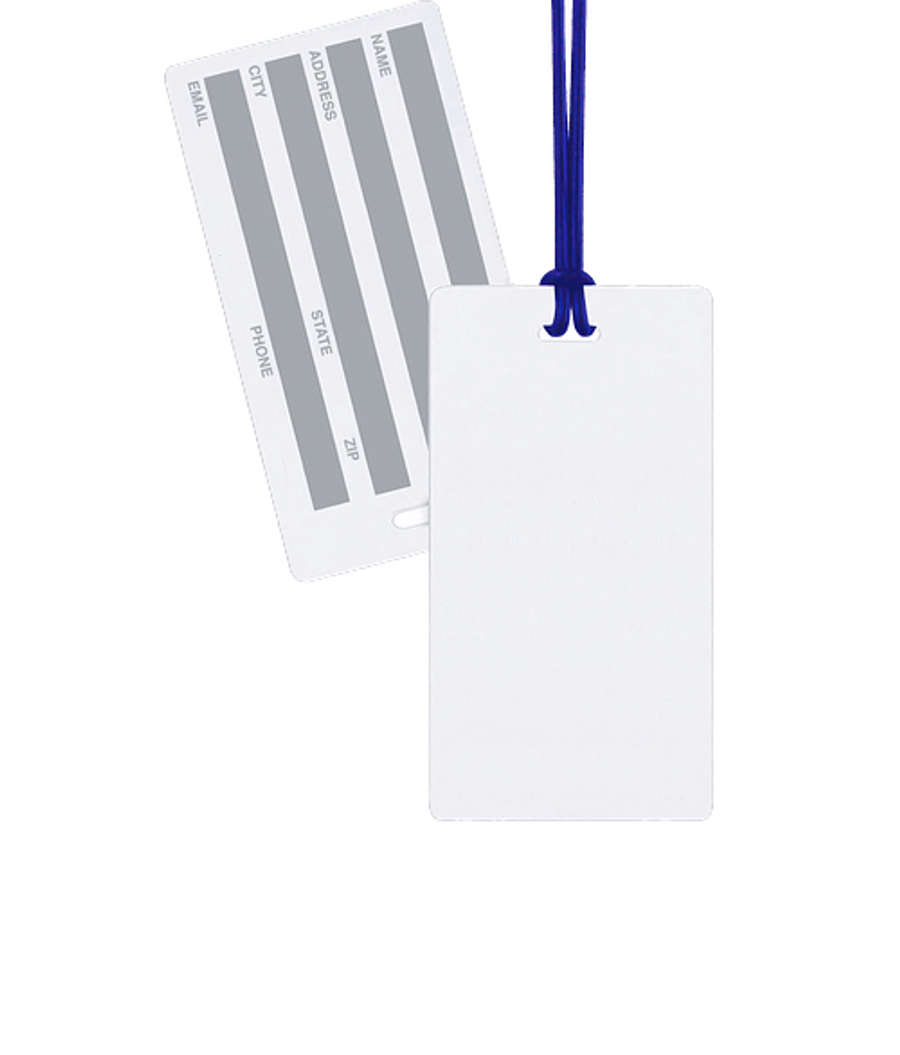 Rectangle 40 Mil Neon Tag in White w/ Blue Loop Strap