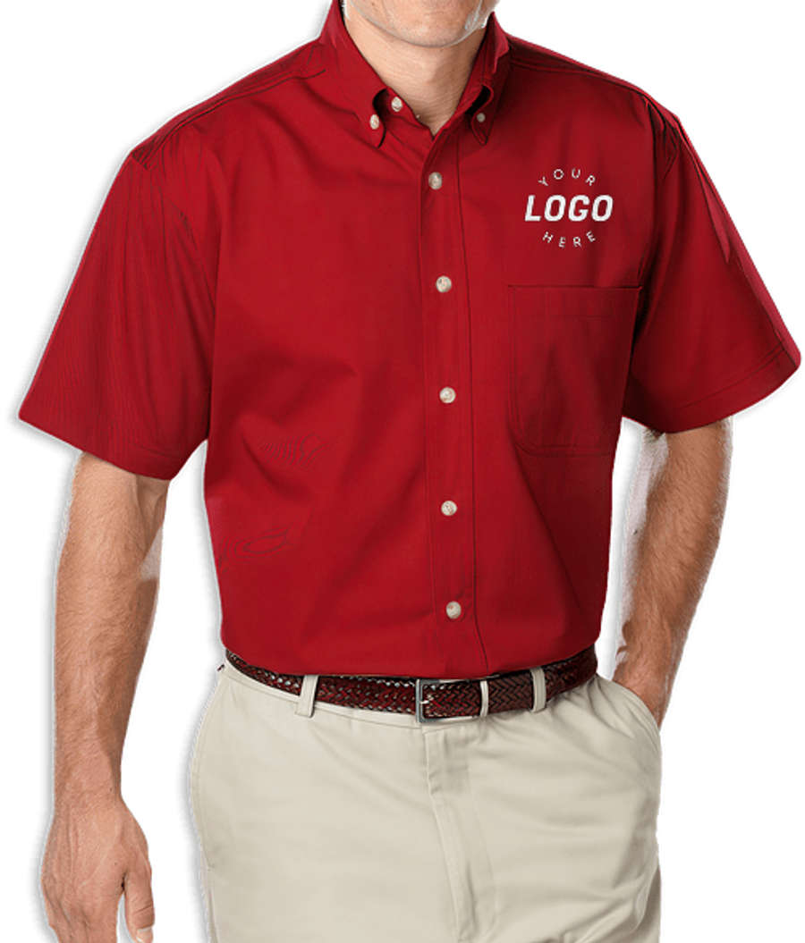 Blue Generation Colorfast Twill Short Sleeve Dress Shirt - Embroidered in Red