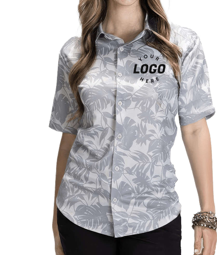Edwards UPF 40 Palm Leaf Print Short Sleeve Camp Shirt in Silver Palm