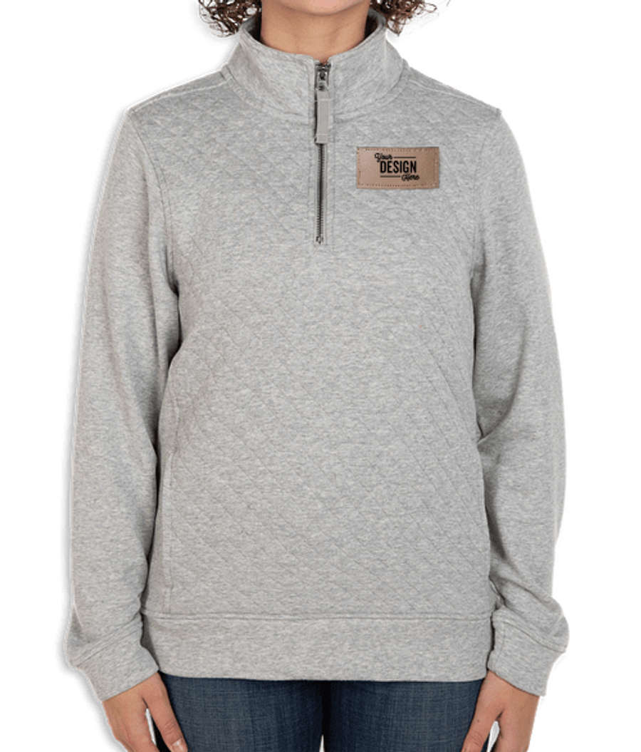 Charles River Women's Franconia Quarter Zip Sweatshirt - Faux Leather Patch in Heather Grey
