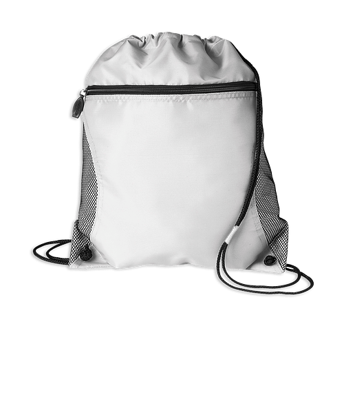 Full Color Lightweight Zippered Drawstring Bag in White