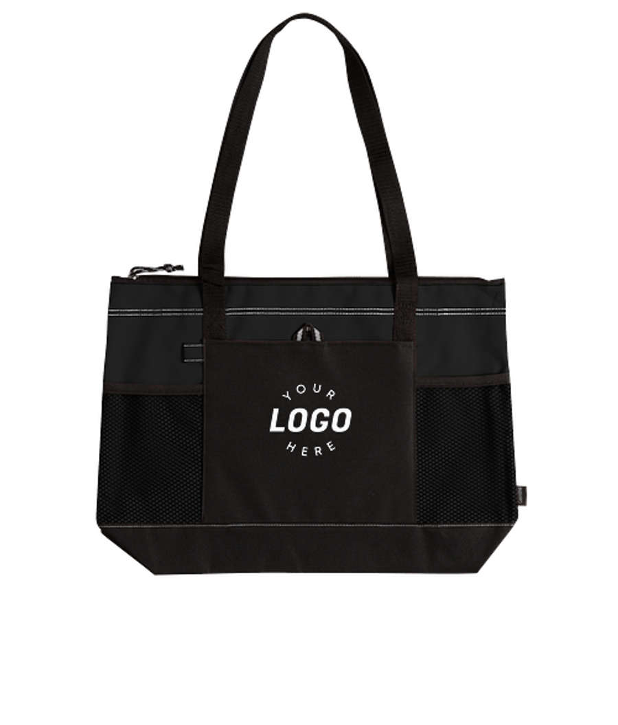 Large Multi-Pocket Zippered Tote Bag in Black