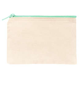 Small Natural Canvas Pouch with Colored Zipper - Color: Natural / Mint