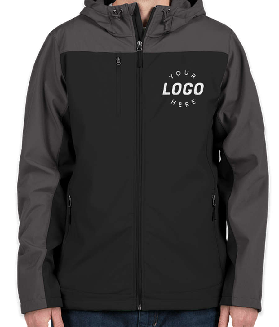 Port Authority Contrast Hooded Soft Shell Jacket in Black / Battleship Grey