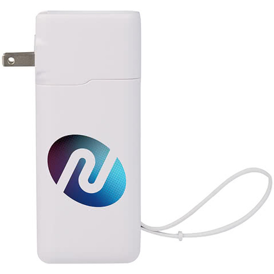 Full Color 10,000 mAh Portable Power Bank with AC Adapter in White
