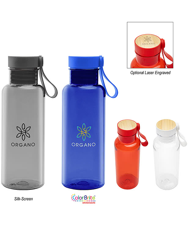 Full Color 20 oz. Cade Recycled Water Bottle with Bamboo Accent Lid