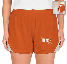 Team 365 Women's Colorblock Performance Shorts - Color: Sport Burnt Orange / Sport Silver