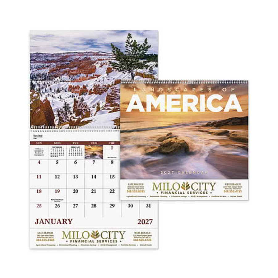 Landscapes of America Spiral Monthly Calendar in White