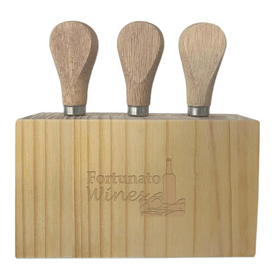 Laser Engraved 3-Piece Cheese Cutlery Set in Natural