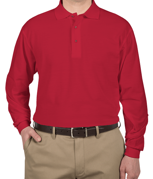 Port Authority Silk Touch Long Sleeve Polo - Printed in Red