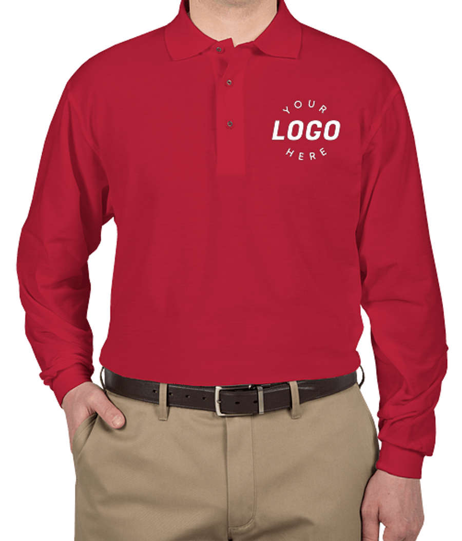 Port Authority Silk Touch Long Sleeve Polo - Printed in Red