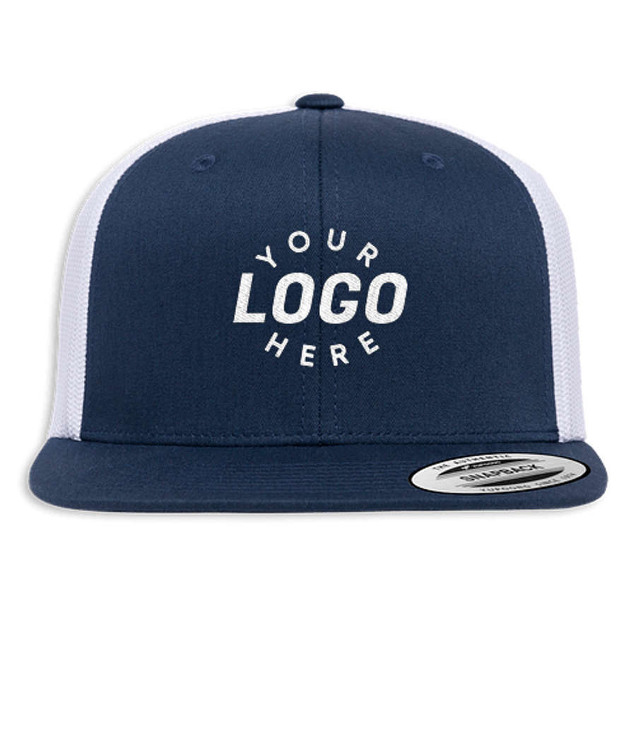 Yupoong Retro High Profile Trucker Hat in Navy / White