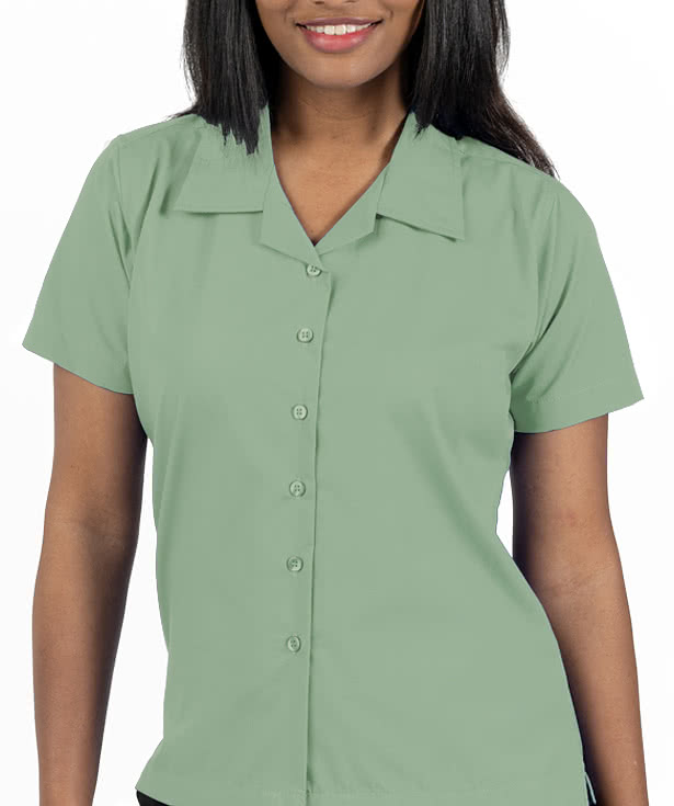 Blue Generation Women's Poplin Short Sleeve Camp Shirt - Embroidered