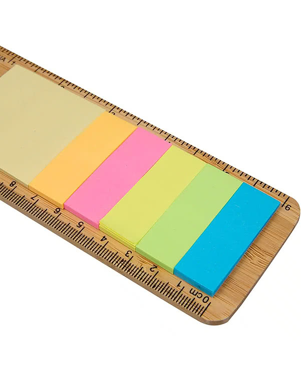 FSC Bamboo 6" Ruler with Sticky Notes