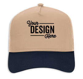 Otto Cap Five-Panel Trucker Hat - Embroidered - Color: Navy / Khaki