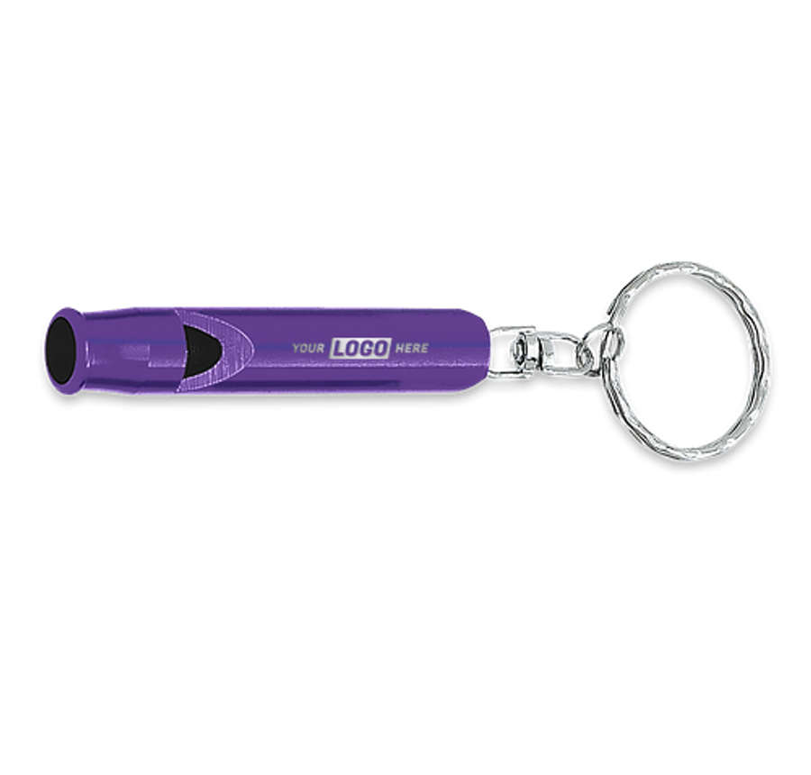 Laser Engraved Safety Whistle Keychain in Purple