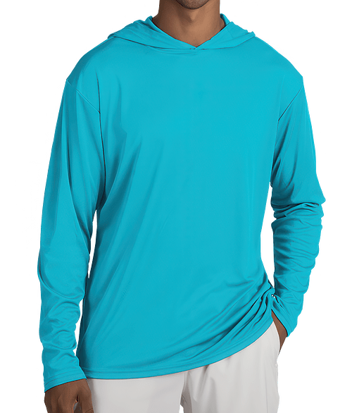 Blue Generation BLU-X-DRI Hooded Long Sleeve Performance Shirt in Aqua