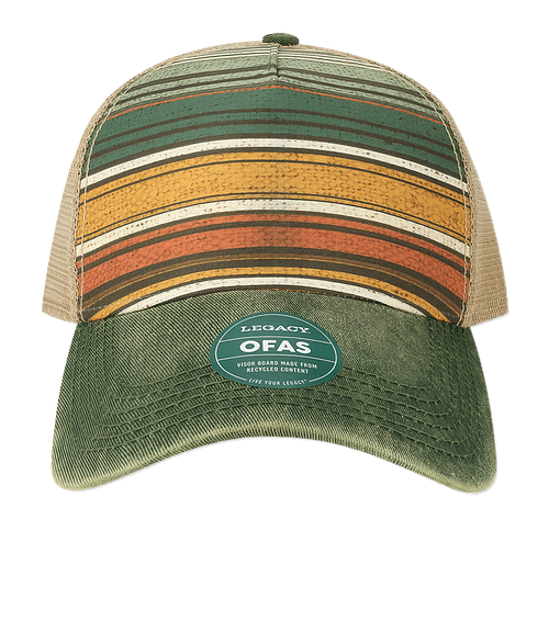 Legacy Old Favorite Pattern Five-Panel Trucker Hat in Green Stripe