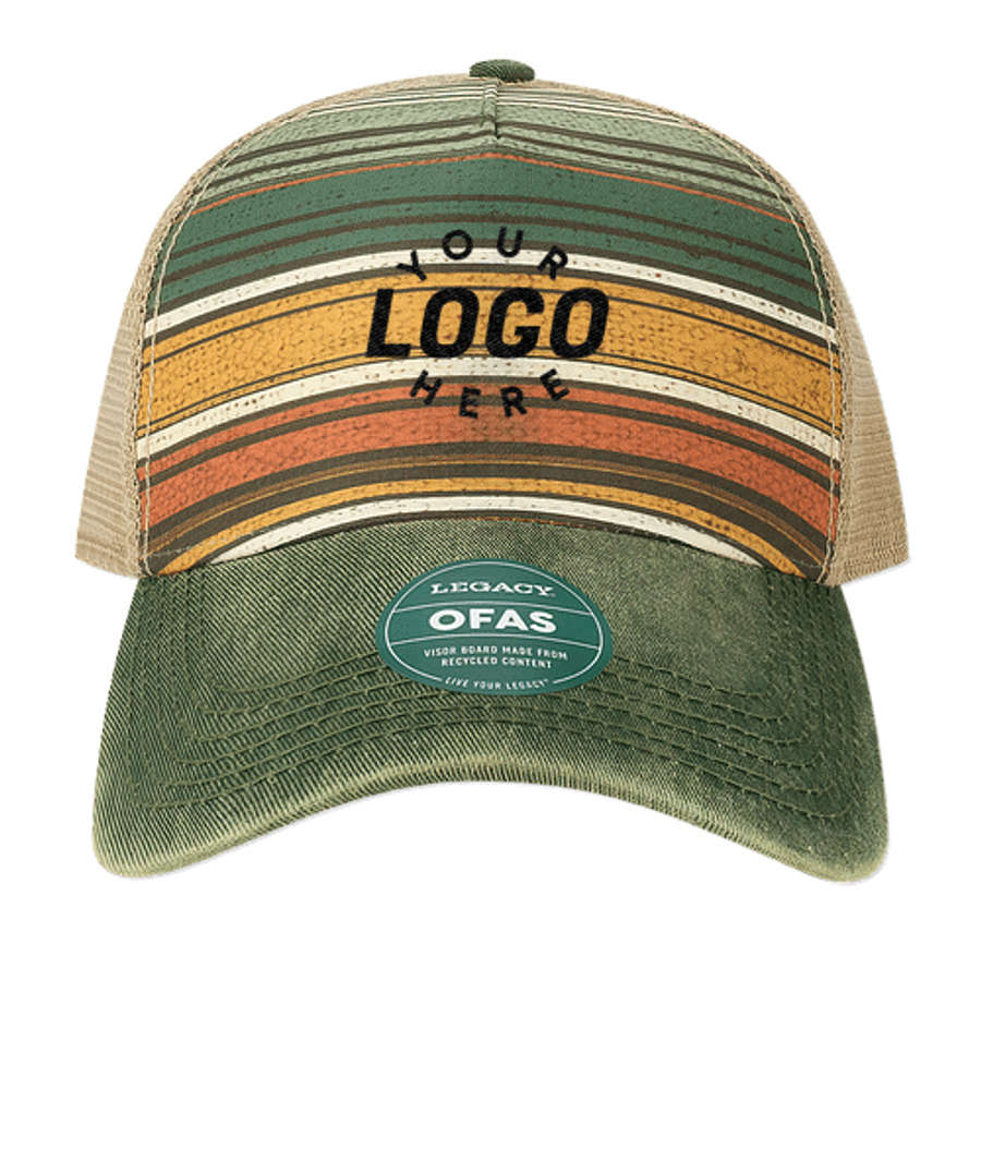 Legacy Old Favorite Pattern Five-Panel Trucker Hat in Green Stripe