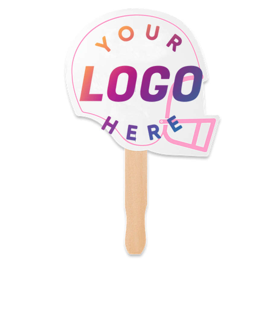 Full Color Helmet Shaped Hand Fan in Charity Pink