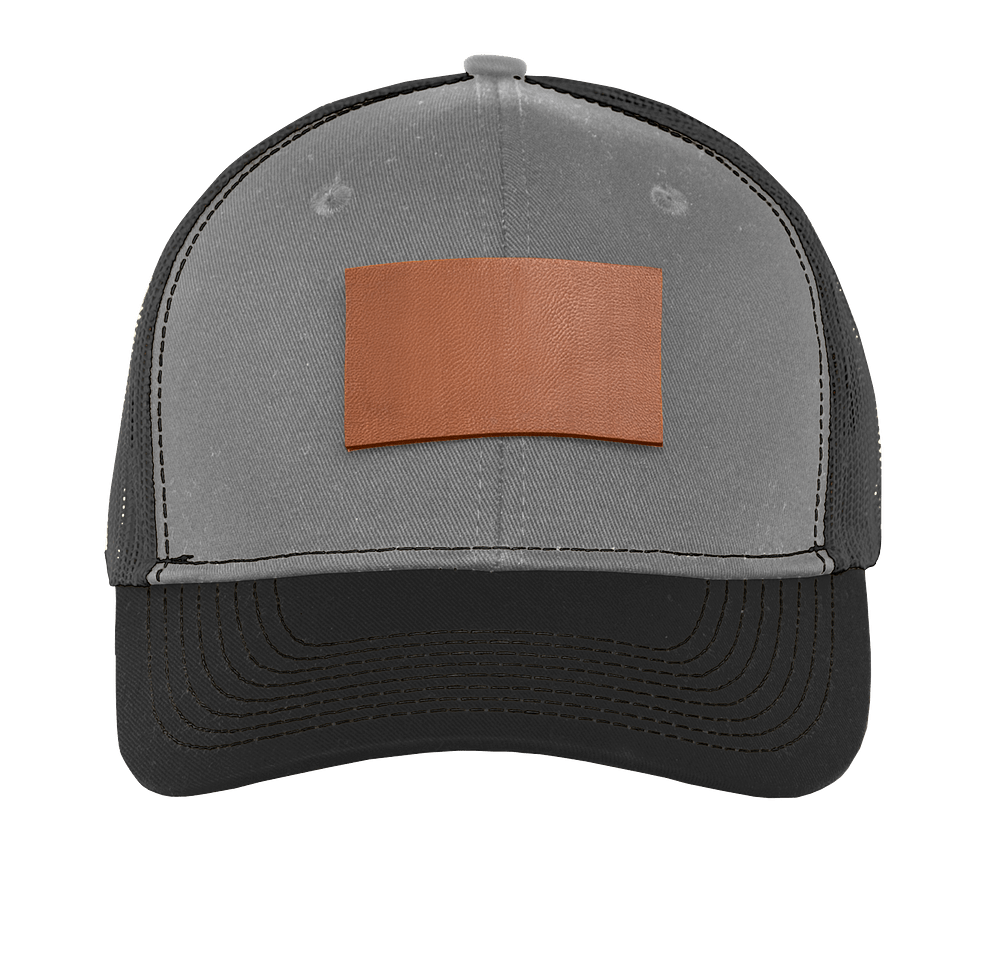Port Authority Snapback Trucker Hat-Rectangle Faux Leather Patch-Laser Engraved-default