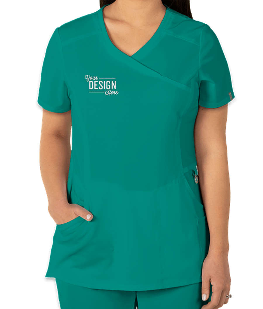 Cherokee Infinity Women's Mock Wrap Scrub Top - Embroidered in Teal