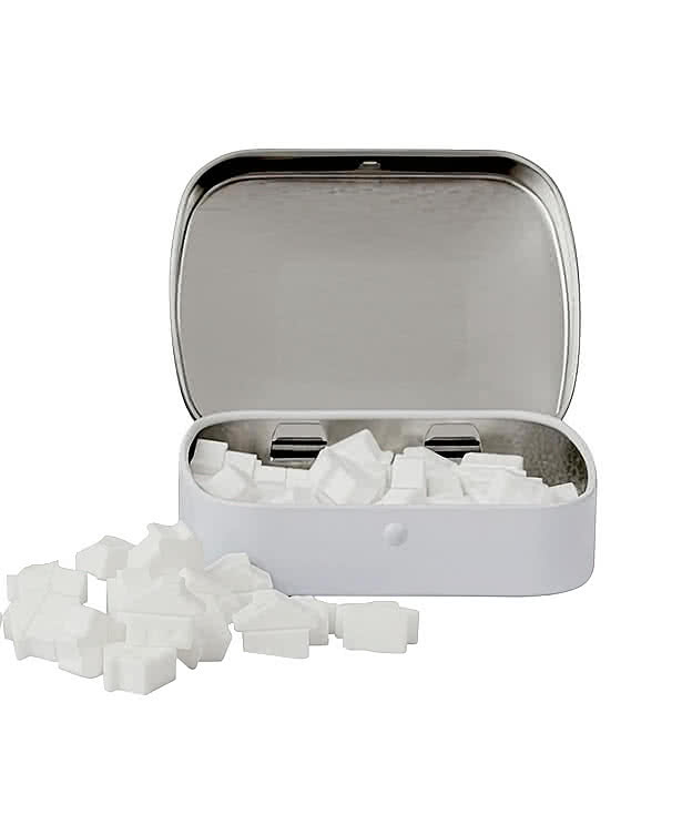 Full Color Domed Tin with House Shaped Mints