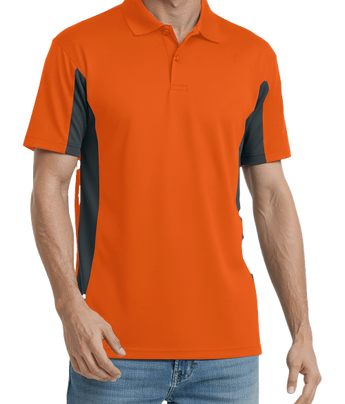 Blue Generation BLU-X-DRI Colorblock Performance Polo - Printed in Orange / Graphite