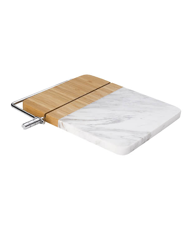 Laser Engraved Marble and Bamboo Cheese Cutting Board with Slicer