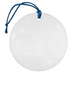 Full Color Round Ceramic Ornament - Color: White with Blue Cord