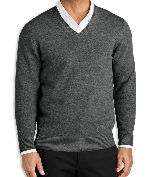 Port Authority Easy Care V-Neck Sweater in Charcoal Heather