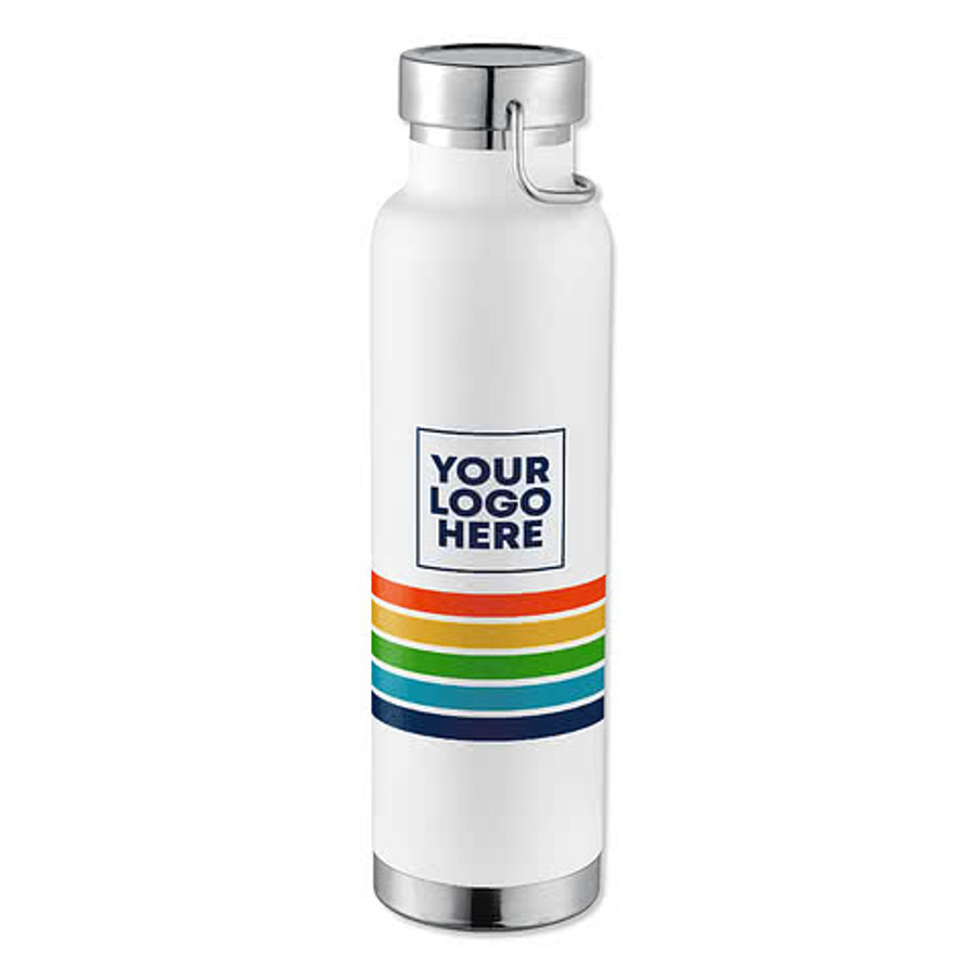 Retro Stripe 22 oz. Thor Copper Vacuum Insulated Water Bottle in Navy / Rainbow