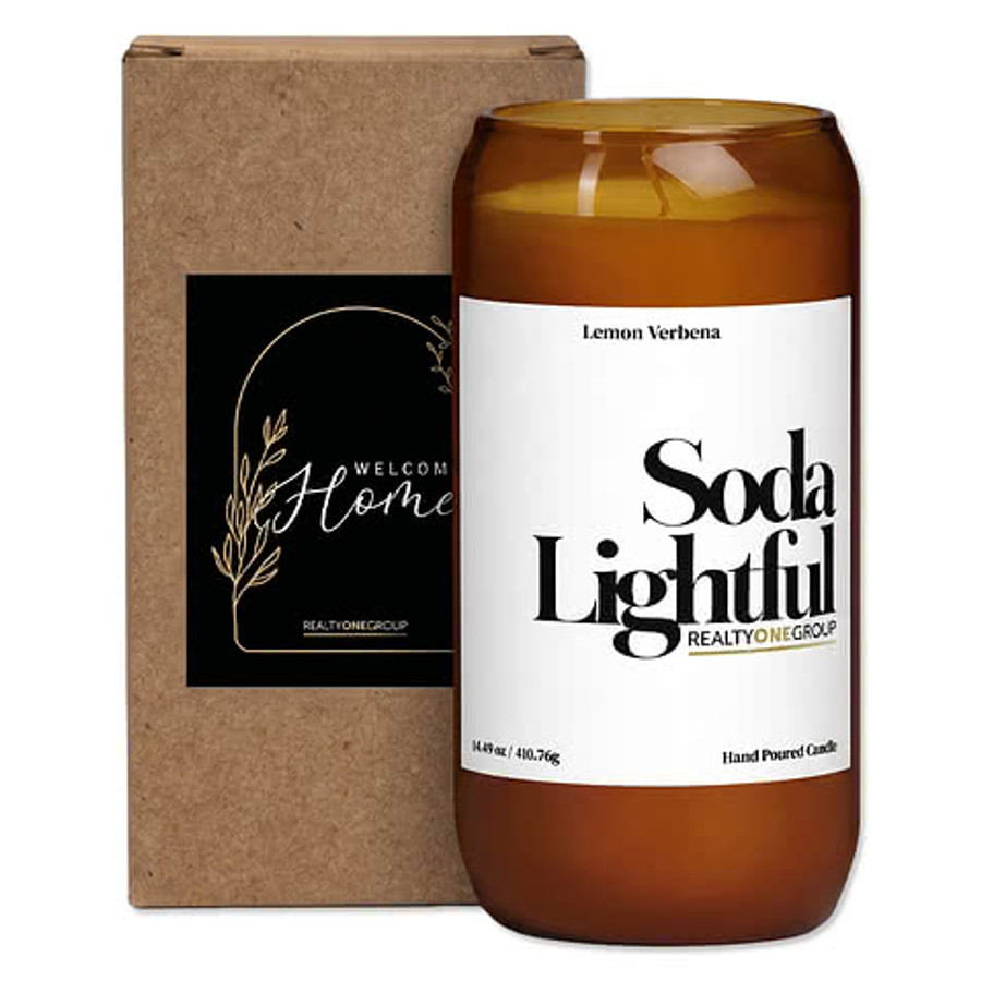 Full Color Flicker 16 oz. Soda Glass Shape Candle in Lemon Verbana / Clear