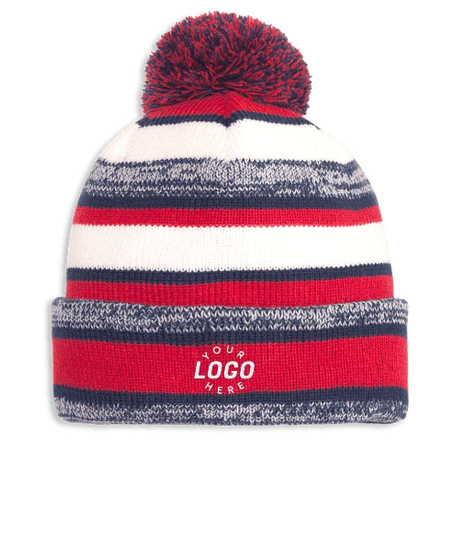 New Era Sideline Fleece Lined Pom Pom Beanie in Red / Navy