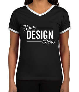LAT Women's Retro Ringer V-Neck T-shirt - Color: Black / White