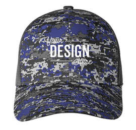 Port Authority Digital Camo Snapback Trucker Hat - Color: Patriot Blue Digi / Grey Steel