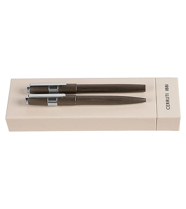 Cerruti 1881 Block Brushed Ballpoint Pen & Fountain Pen Set