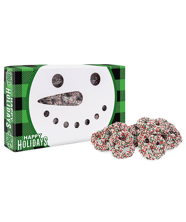Milk Chocolate Christmas Mini Pretzels with Die Cut Snowman Box
