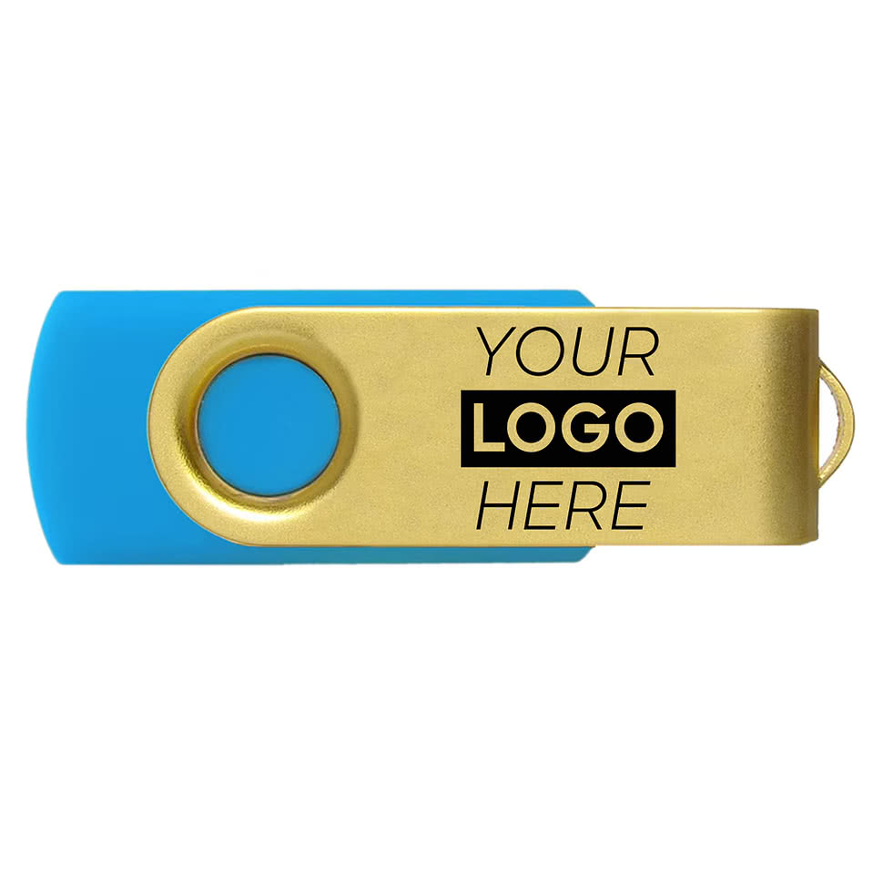 Full Color Gold Matte Swivel USB Flash Drive 8GB