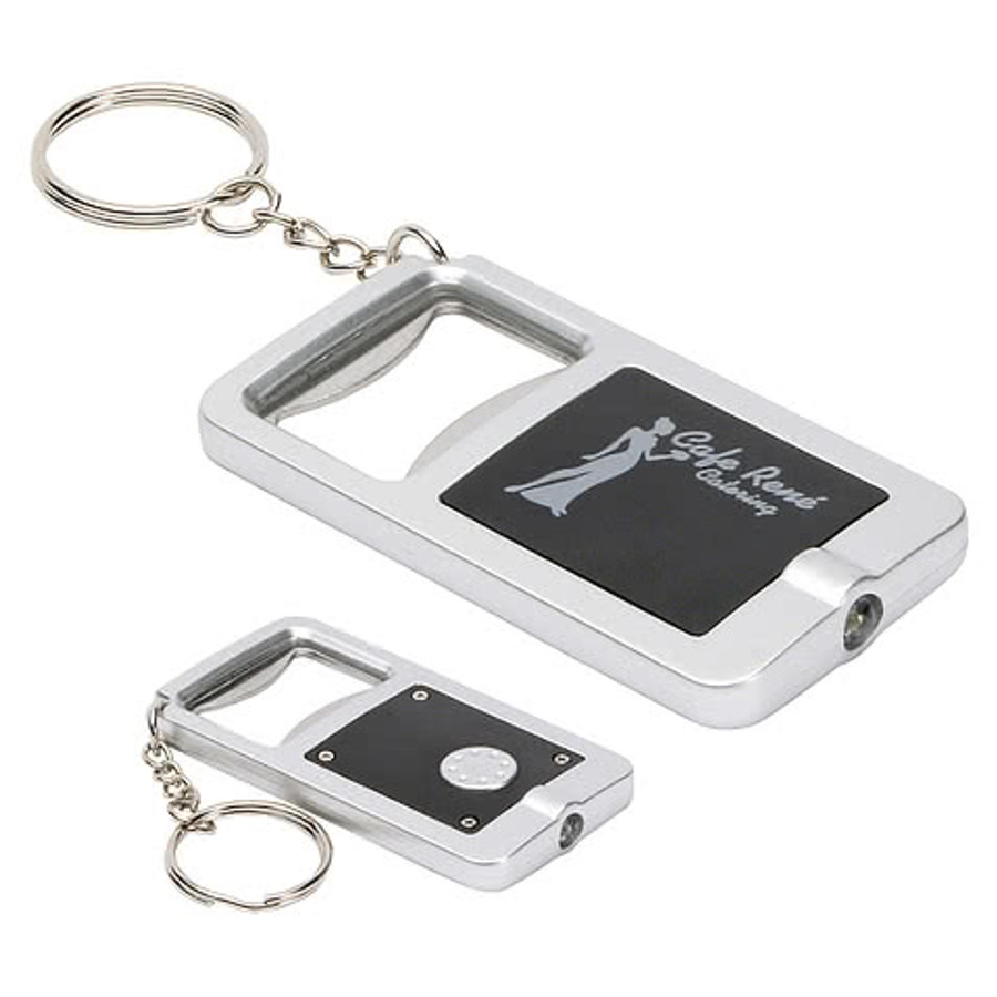 LED Flashlight Keychain with Bottle Opener in Black/Silver
