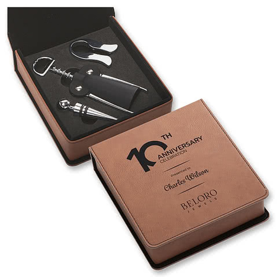 Laser Engraved Falkland 3 Piece Wine Accessory Set in Brown