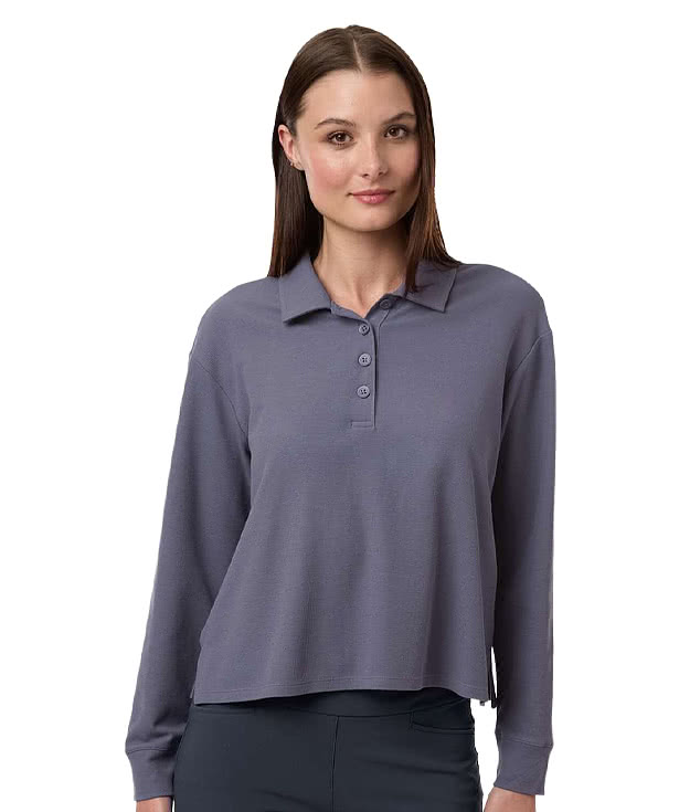 Adidas Women's Beyond Micro Waffle Long Sleeve Polo - Embroidered