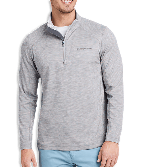 Vineyard Vines Sankaty Logo Quarter Zip Sweatshirt - Printed in Grey Heather