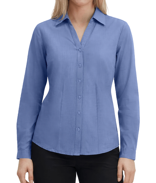 Blue Generation Women’s Untucked Crossweave Long Sleeve Dress Shirt - Printed in Light Blue