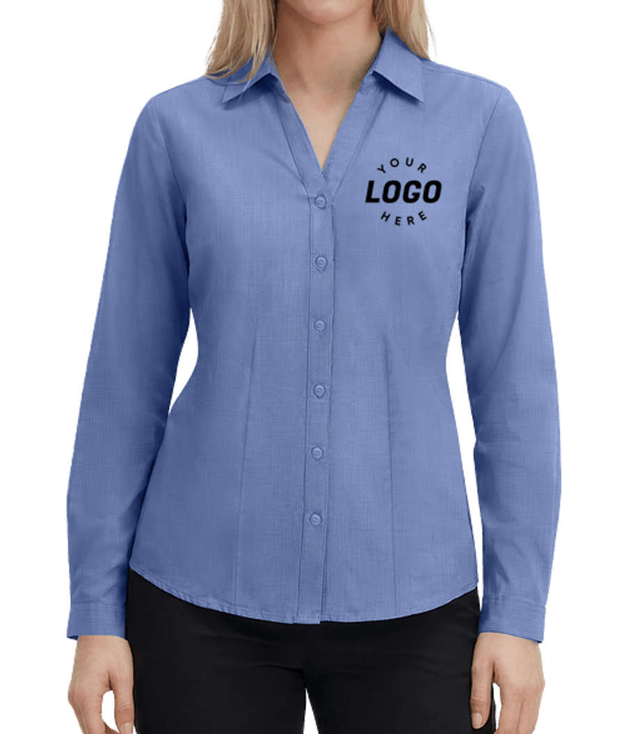 Blue Generation Women’s Untucked Crossweave Long Sleeve Dress Shirt - Printed in Light Blue